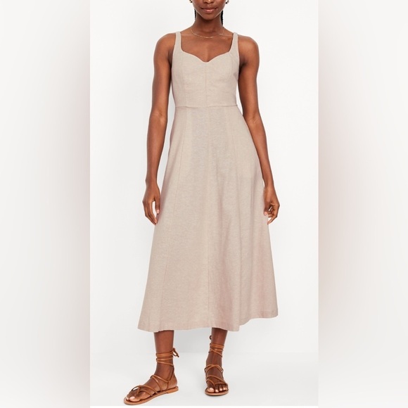 Old Navy Dresses & Skirts - Old Navy Fit & Flare Sleeveless Linen-Blend Midi Dress in Flax Linen - Size XL